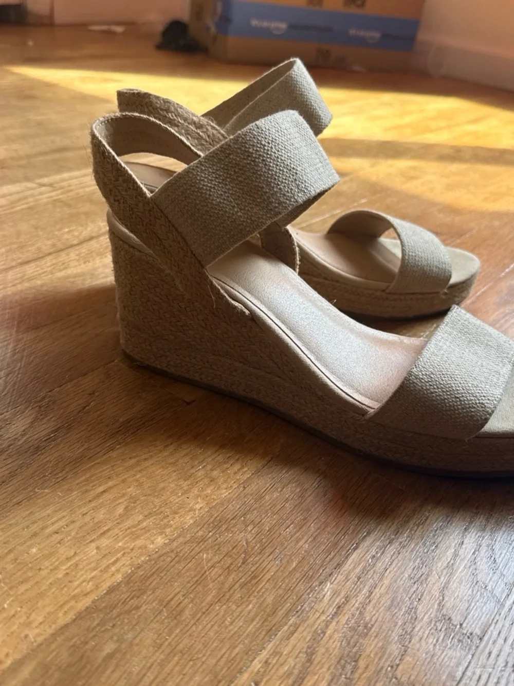 MIA Neutral Beige Elastic Strap Wedge Sandals